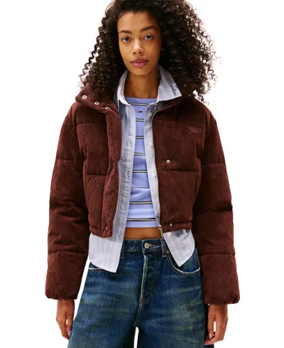 Tommy Jeans Women's Corduroy Cropped Puffer Jacket In Brown