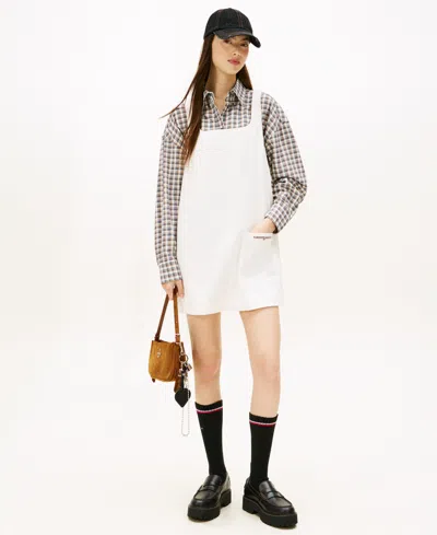 Tommy Jeans Women's Corduroy Pinafore Scoop Neck Dress In White