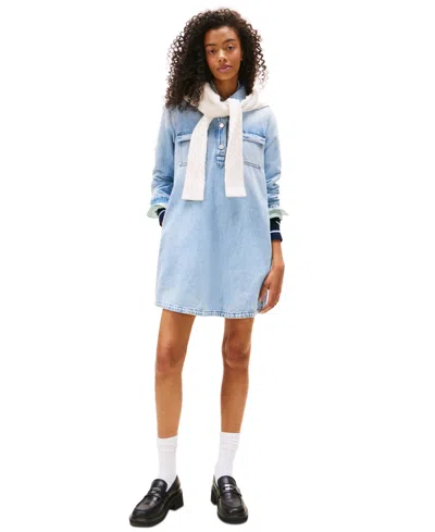 Tommy Jeans Women's Cotton A-line Long-sleeve Denim Dress In Blue