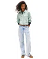Tommy Jeans Women's Cotton Crop Button-front Crest Shirt In Green