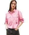 Tommy Jeans Women's Cotton Crop Button-front Crest Shirt In Pink