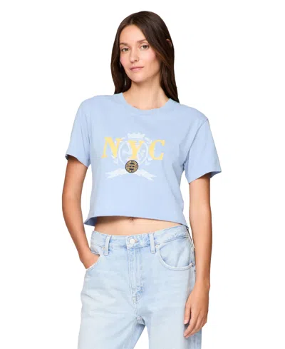 Tommy Jeans Women's Cotton Crop Varsity Crewneck Tee In Sweet Blue