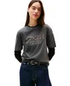 Tommy Jeans Women's Cotton Leopard-print Logo Varsity T-shirt In Gray