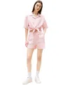 Tommy Jeans Womens Cotton Linen Short Sleeve Shirt Cotton Linen Drawstring Shorts In Precious Pink,stripe