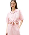 Tommy Jeans Womens Cotton Linen Short Sleeve Shirt Cotton Linen Drawstring Shorts In Precious Pink,stripe