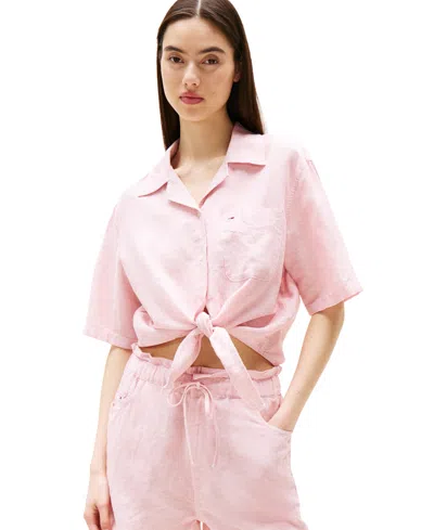TOMMY JEANS WOMEN'S COTTON-LINEN SHORT-SLEEVE SHIRT