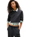 Tommy Jeans Women's Cotton Notch-collar Relaxed Crop Crest T-shirt In Black