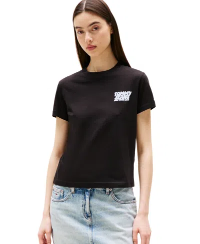 Tommy Jeans Women's Cotton Regular-fit Bubble Logo Tee In Black