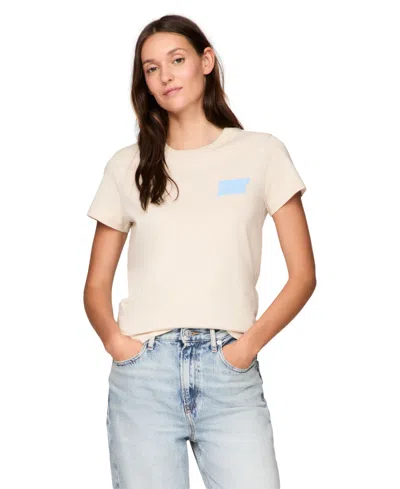 Tommy Jeans Women's Cotton Regular-fit Bubble Logo Tee In Newsprint