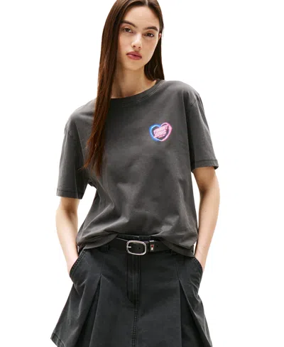 Tommy Jeans Women's Cotton Relaxed-fit Neon Graphic T-shirt In Gray