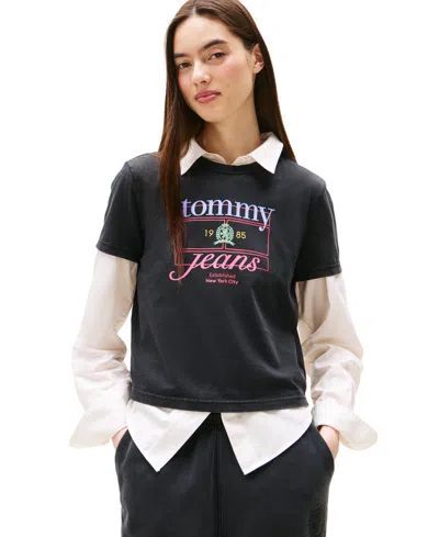 Tommy Jeans Women's Cotton Short-sleeve Logo Crest T-shirt In Black