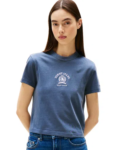 Tommy Jeans Women's Cotton Varsity Crest Crewneck Tee In Dark Night Navy