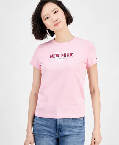 Tommy Jeans Women's Cotton X Nyc Heart Graphic T-shirt In Pink Sugar