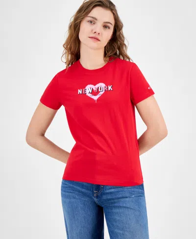 Tommy Jeans Women's Cotton X Nyc Heart Graphic T-shirt In Red Hot