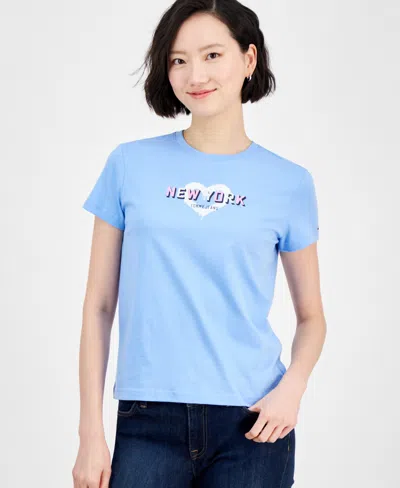 Tommy Jeans Women's Cotton X Nyc Heart Graphic T-shirt In Sugarplum Blue