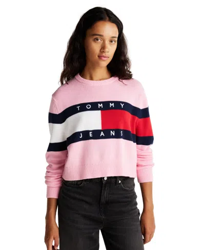 Tommy Jeans Women's Crewneck Flag Logo Sweater In Pink Sugar