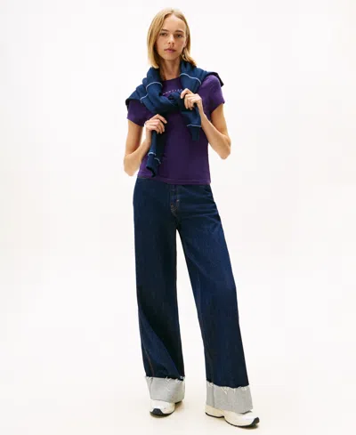 Tommy Jeans Women's Crewneck Slim Bling Linear T-shirt In Blue