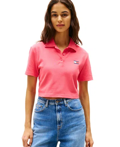 Tommy Jeans Women's Crop Badge Short-sleeve Polo Top In Amour