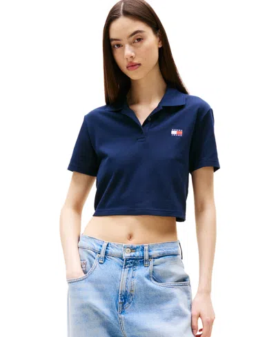 Tommy Jeans Women's Crop Badge Short-sleeve Polo Top In Dark Night Navy