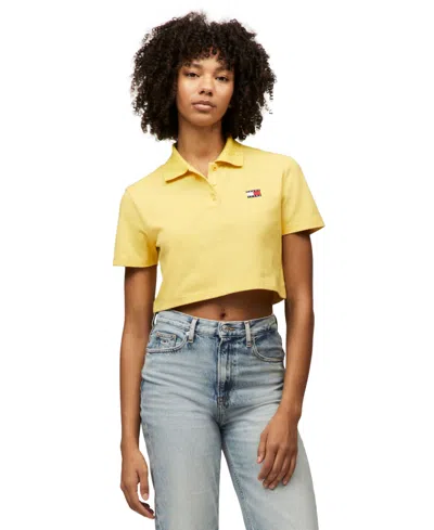 Tommy Jeans Women's Crop Badge Short-sleeve Polo Top In Yellow Dahlia
