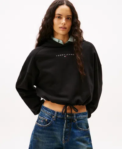 Tommy Jeans Women's Crop Linear Bling Hoodie In Black