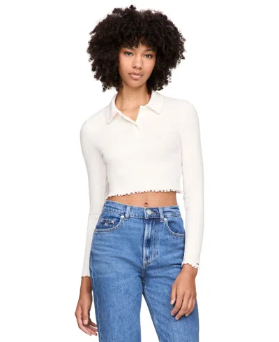 Tommy Jeans Women's Cropped Long Sleeve Polo In Ancient White