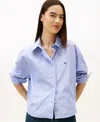 Tommy Jeans Women's Cropped Oversized Party Collared Shirt In Blue