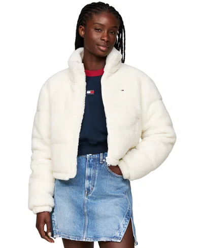 Tommy Jeans Women's Cropped Teddy Essential Coat In Ancient White