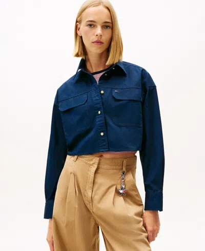 Tommy Jeans Women's Cropped Utility Shirt Jacket In Blue