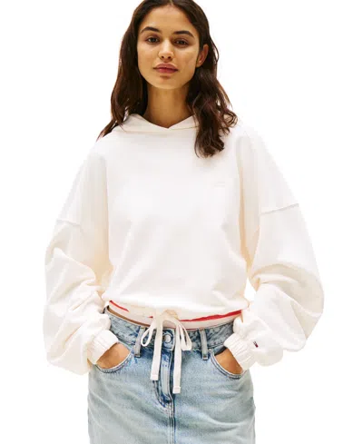 Tommy Jeans Women's Drawstring-hem Logo Hoodie In Ancient White