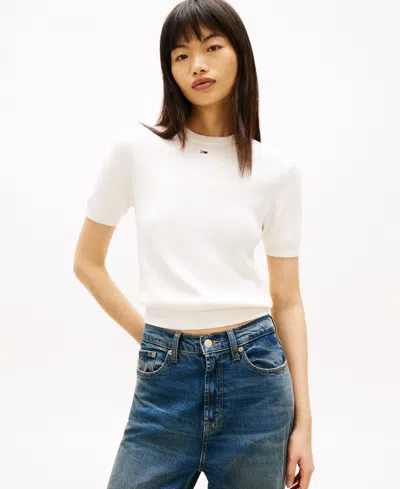 Tommy Jeans Women's Essential Striped Short-sleeve Sweater In White