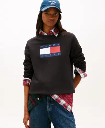 Tommy Jeans Women's Flag Crewneck Sweatshirt In Black