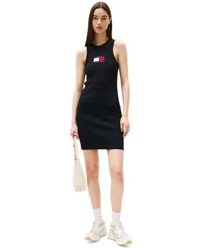 Tommy Jeans Women's Flag Graphic Sweater Mini Dress In Black