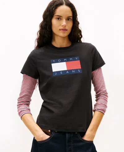 Tommy Jeans Women's Flag Logo T-shirt In Black