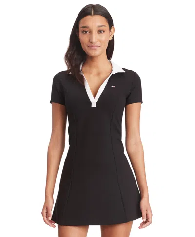Tommy Jeans Women's Johnny-collar Tennis Dress In Black
