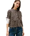 Tommy Jeans Women's Leopard-print Tie-sleeve Blouse In Brown