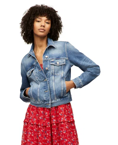 Tommy Jeans Women's Logo-back Denim Trucker Jacket In Denim Medium