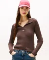 Tommy Jeans Women's Long-sleeve Ribbed Collar Polo Top In Brown