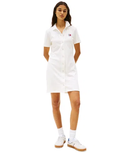 Tommy Jeans Women's Mini Short-sleeve Polo Dress In Ecru