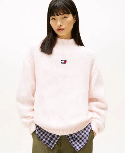 Tommy Jeans Women's Mock Neck Badge Sweater In Pink