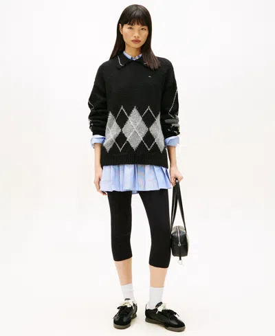 Tommy Jeans Women's Oversized Argyle Polo Collar Sweater In Multi