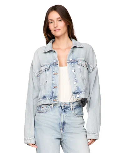 Tommy Jeans Women's Oversized Crop Trucker Jacket In Denim Light