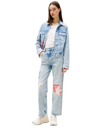 Tommy Jeans Women's Patchwork Layla High Rise Straight-leg Jeans In Denim Light