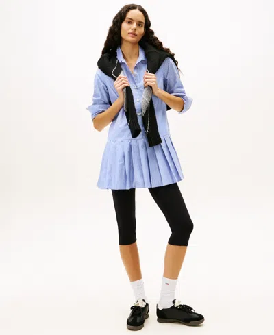 Tommy Jeans Women's Pleated Sparkle Collared Shirt Dress In Purple