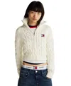 Tommy Jeans Women's Quarter-zip Cable-knit Sweater In Ancient White