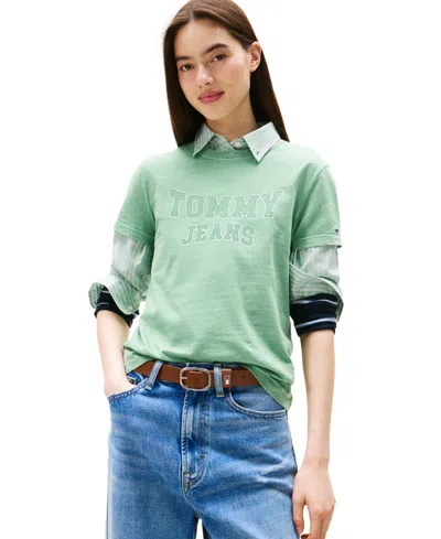Tommy Jeans Women's Regular Varsity Cotton T-shirt In Green