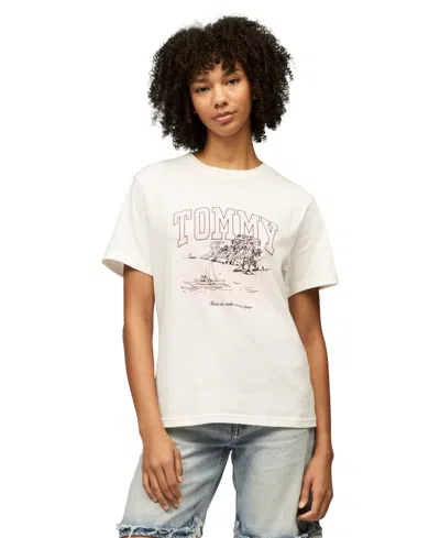 Tommy Jeans Women's Relaxed Tonal Tropics Graphic Tee In Ecru