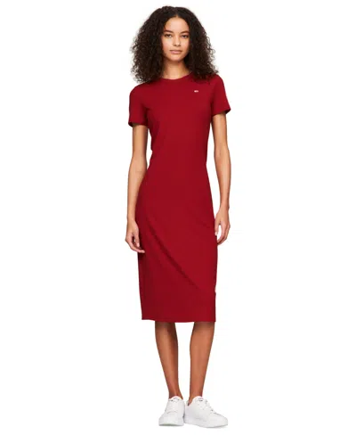 Tommy Jeans Women's Ribbed Bodycon Midi Dress In Deep Crimson Red