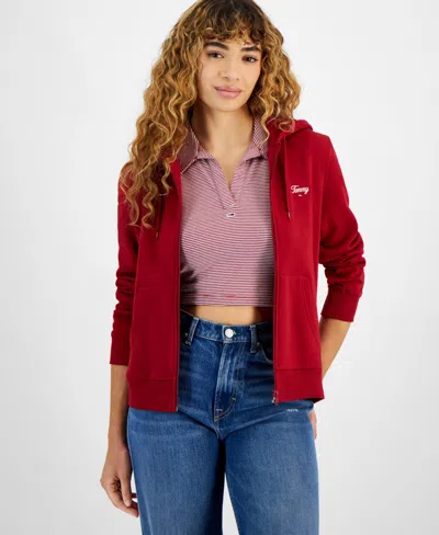 Tommy Jeans Women's Script Logo Zip-front Hoodie In Regatta Red