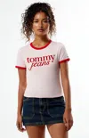 Tommy Jeans Script Ringer T-shirt In Pink
